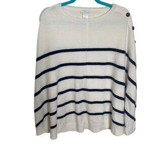 J. Jill Sweater Cape Poncho Womens One Size White Navy Striped Relaxed Cozy Casu